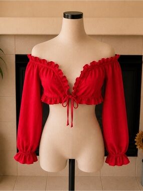 SHEIN Red Women's Top with Label Detail
